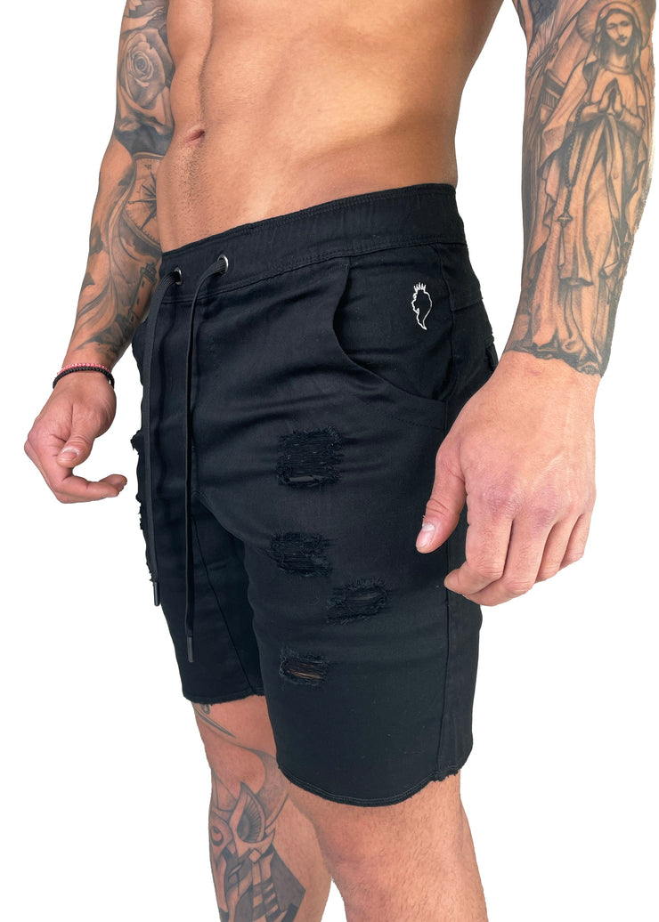 Distressed Shorts | Space Black